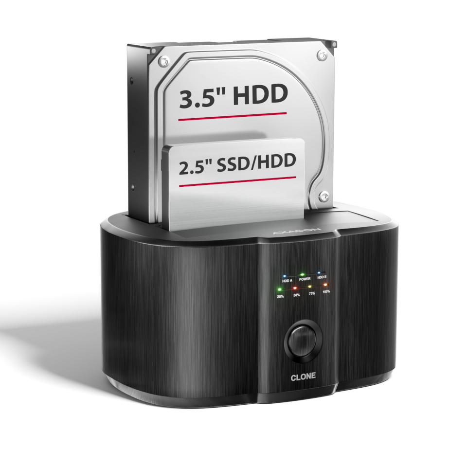 Axagon dokkimisalus AXAGON ADSA-SC USB-C 5Gbps docking station for 2× 2.5"/3.5" SATA SSD/HDD with disk cloning function without PC