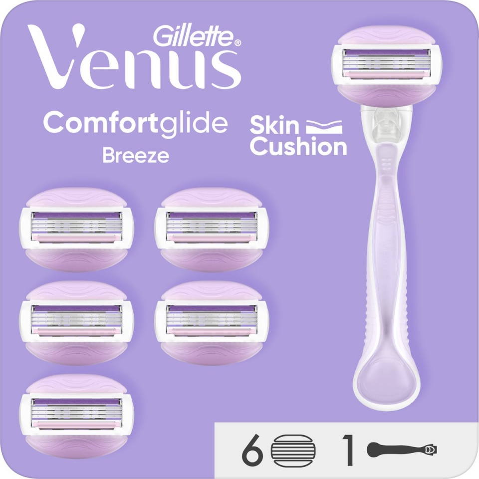 Gillette raseerija Venus ComfortGlide Breeze + 6 Razor Blades, lilla