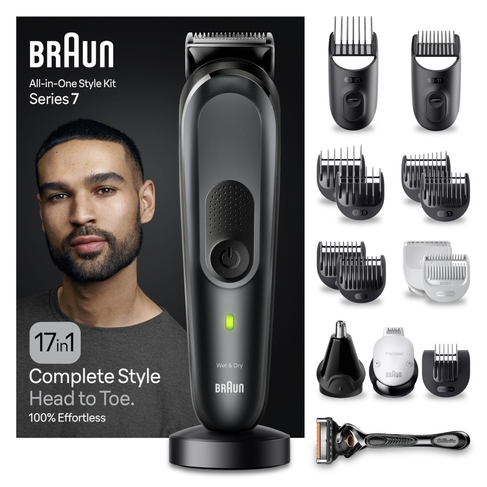 Braun habemepiiraja MGK7491 Series 7 All-In-One Beard Care Bodygroomer Set, 17in1, must