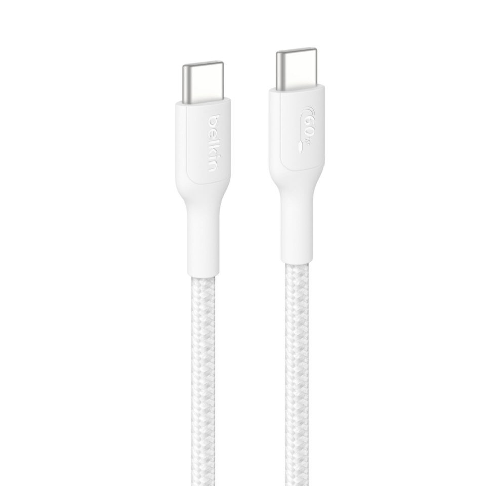 Belkin laadimiskaabel BOOSTCHARGE gefl.Kab. 60W USB-C/USB-C 2m valge CAB024hq2mWH