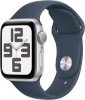 Apple Watch SE (2023) GPS 40mm Silver Aluminum Case with Storm Blue Sport Band, S/M