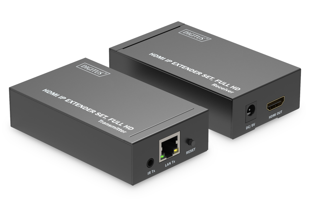 Digitus HDMI IP Extender Set, HDMI Verlängerung (must, 1x Sender, 1x Empfänger)