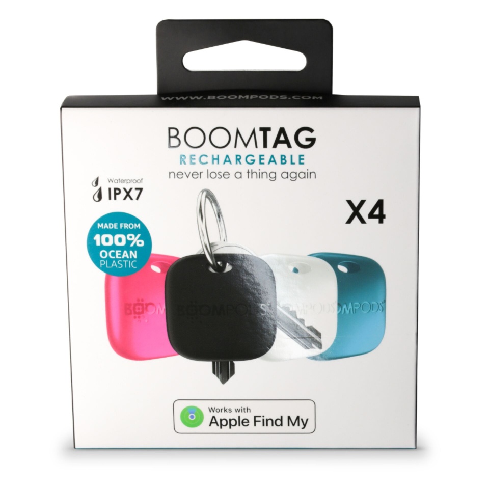 Boompods lokaator Boomtag Rechargeable 4tk must/sinine/valge/roosa