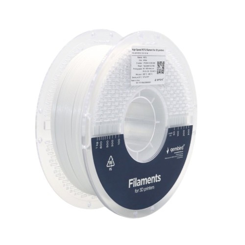 Gembird Filament PETG High Speed, 1,75 mm, 1 kg, valge