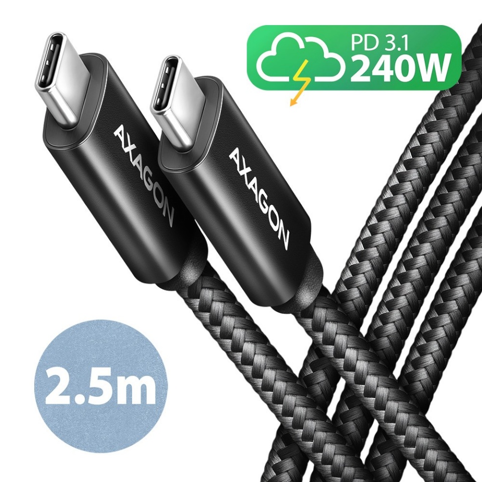 Axagon kaabel BUCM2-CM25AB Cable 240W USB-C USB-C, 2.5m 5