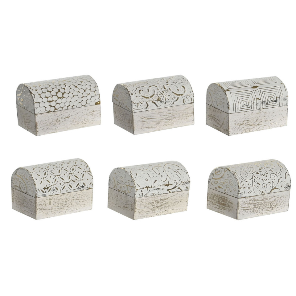DKD Home Decor ehtekarp valge kuldne Alumiinium Mangopuit 7,5x5,3x5,3cm 6tk