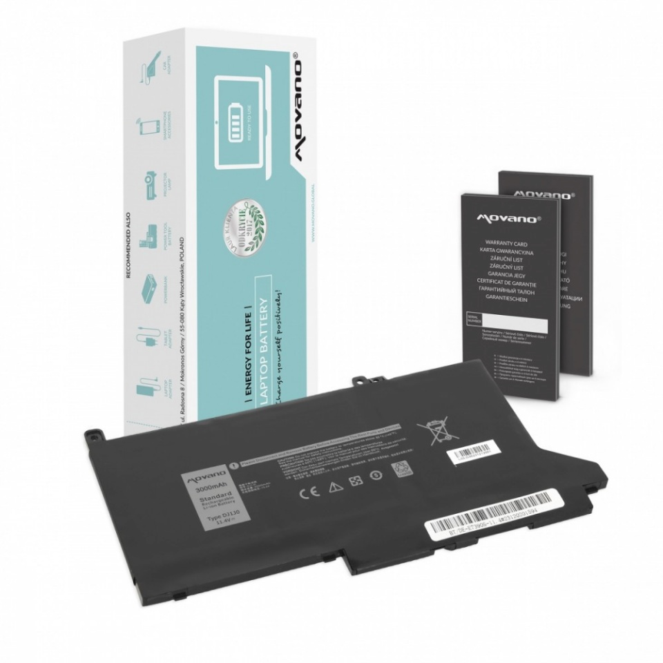 Movano sülearvuti aku DJ1J0 C27RW for Dell Latitude 7280 7290 7380 7390 7480 7490 - 11.4V - 3000 mAh (34 Wh)