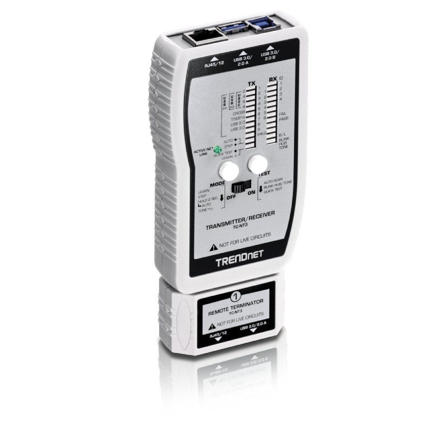 Trendnet VDV ja USB kaabli tester TC-NT3 Tester for RJ11-RJ12-RJ45-USB, valge