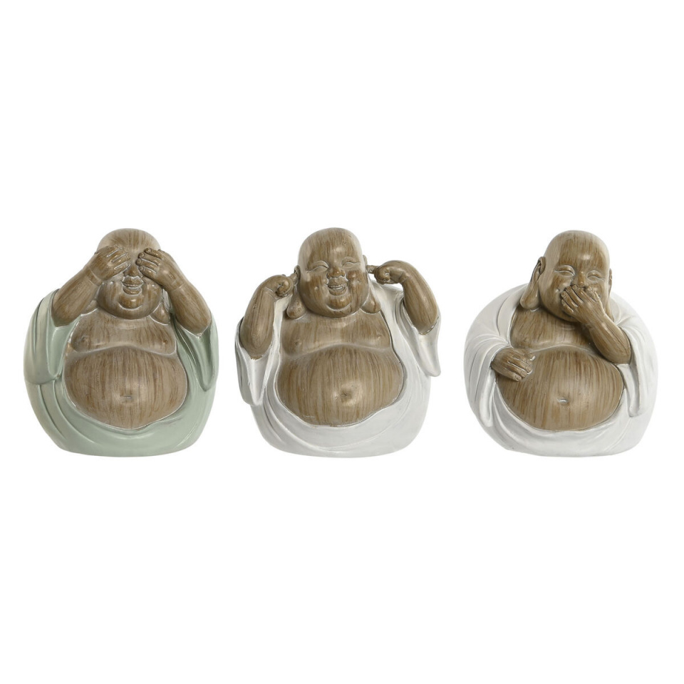 Home ESPRIT dekoratiivkuju valge roheline Buddha Idamaine 10x9x10,5cm 3tk
