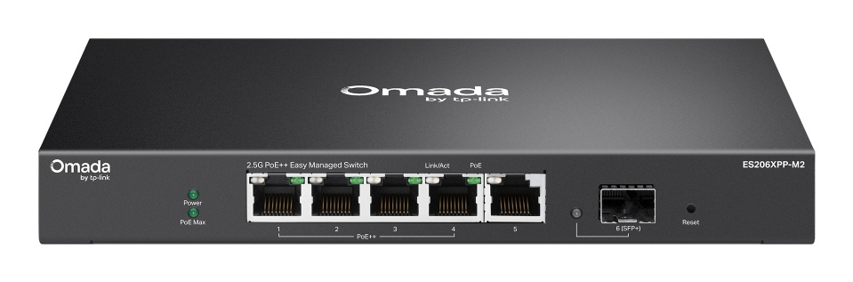 TP-LINK switch ES206XPP-M2 Omada 5-Port 2.5G BASE-T and 1-Port 10GE SFP+ Easy Managed with 4-Port PoE++ |