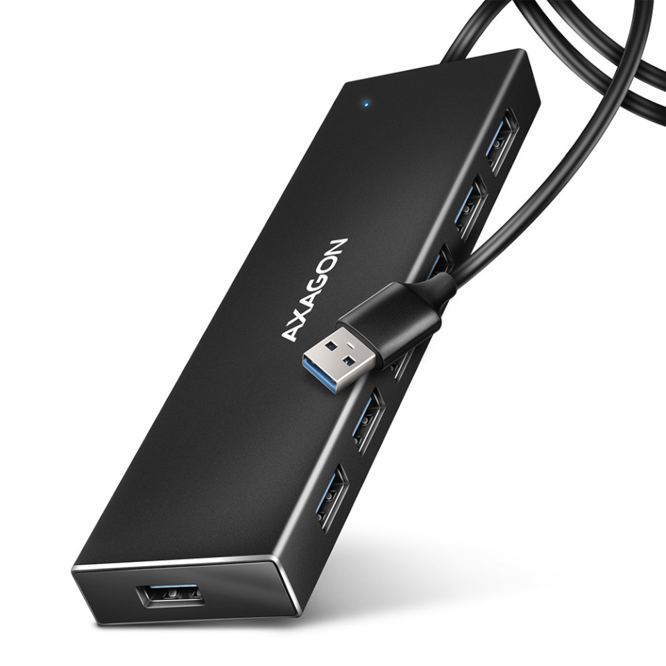 AXAGON HUE-F7A 7x USB 3.2 Gen 1 ALU FLAT CHARGING hub, micro USB power
