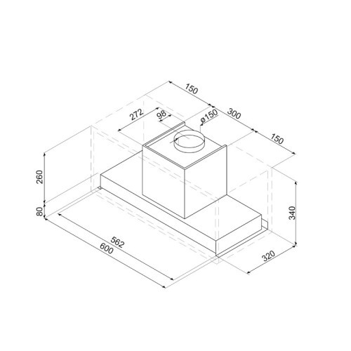 SMEG õhupuhastaja KSGT61X integreeritav, 56 cm, 600 m3/h, 65 dB, roostevaba-teras