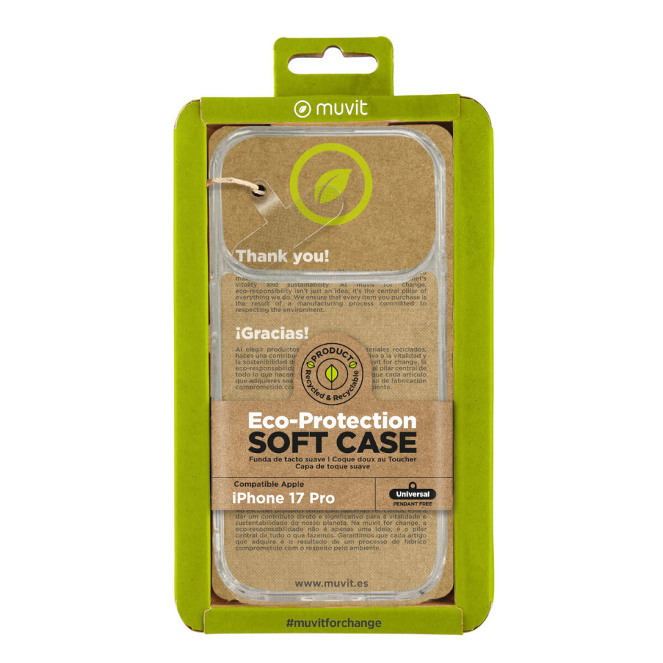 Muvit for Change kaitsekest iPhone 17 Pro läbipaistev