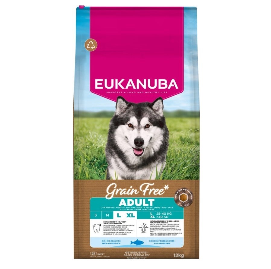 Eukanuba kuivtoit koerale Grain Free Adult Large Ocean Fish, 12kg