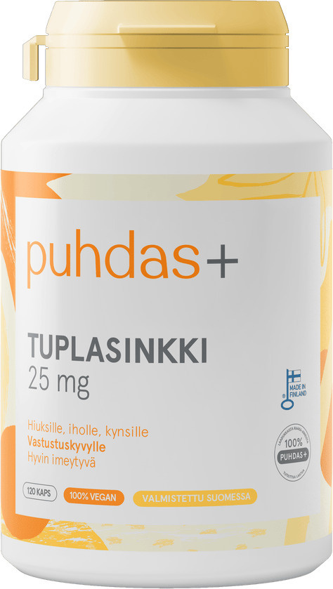 Puhdas+ toidulisand Double Zinc, 25 mg, 120tk 