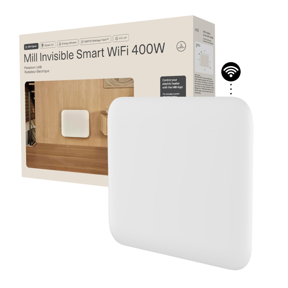 Mill soojapuhur Invisible Smart WiFi Heater | PA400WIFI4 | Panel Heater | 400W | Suitable for rooms up to 4-6 m² | valge | IPX4