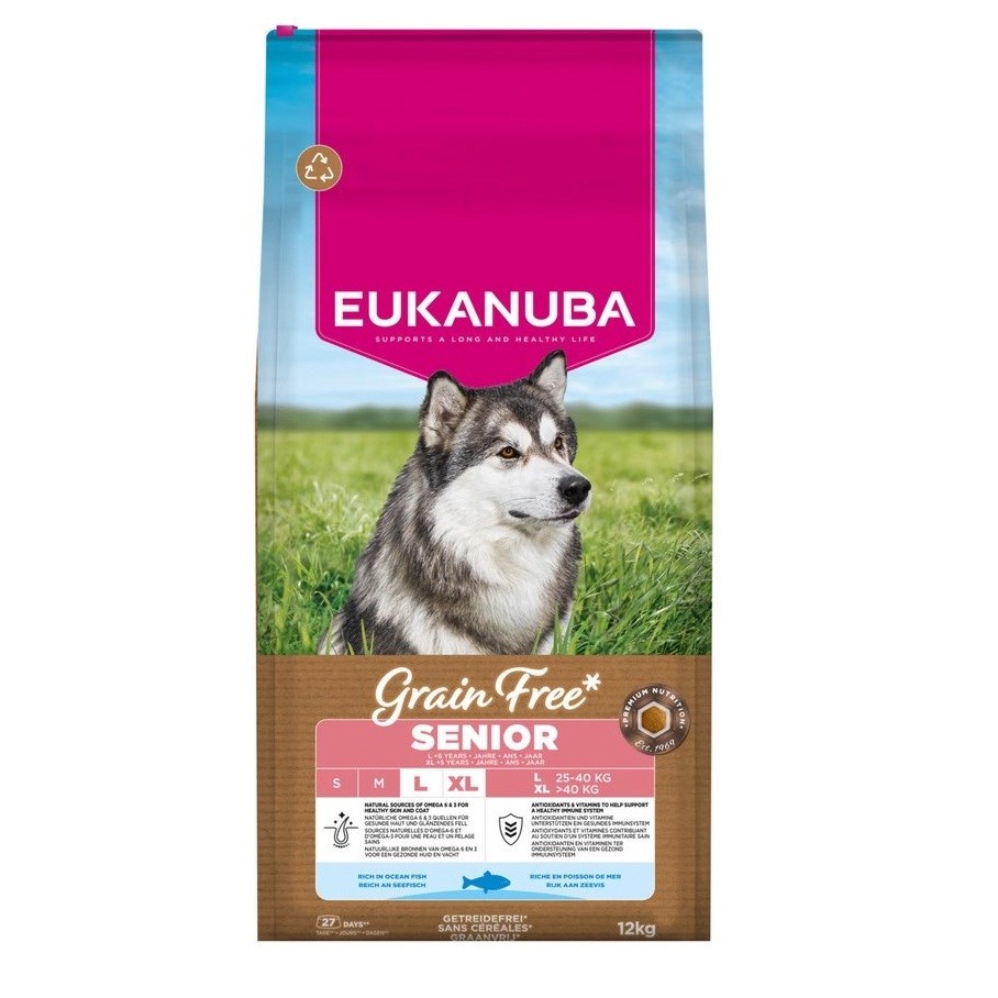 Eukanuba kuivtoit koerale Grain Free Senior Large Ocean Fish, 12kg