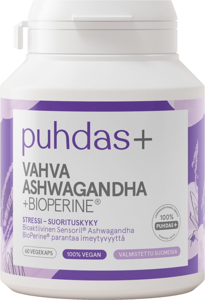 Puhdas+ toidulisand Strong Ashwaganda + BioPerine, 125 mg, 60tk 