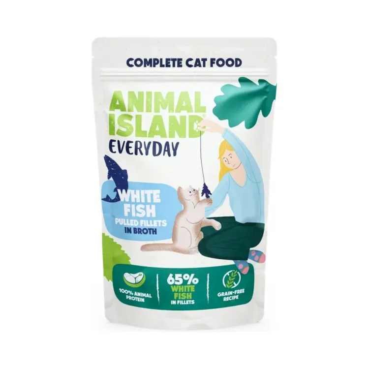 Animal Island kassitoit Everyday White Fish Pulled Fillets in Broth, 85g