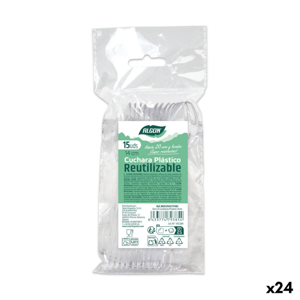 Algon Korduvkasutatavate lusikate komplekt läbipaistev 14cm 15tk (24tk)