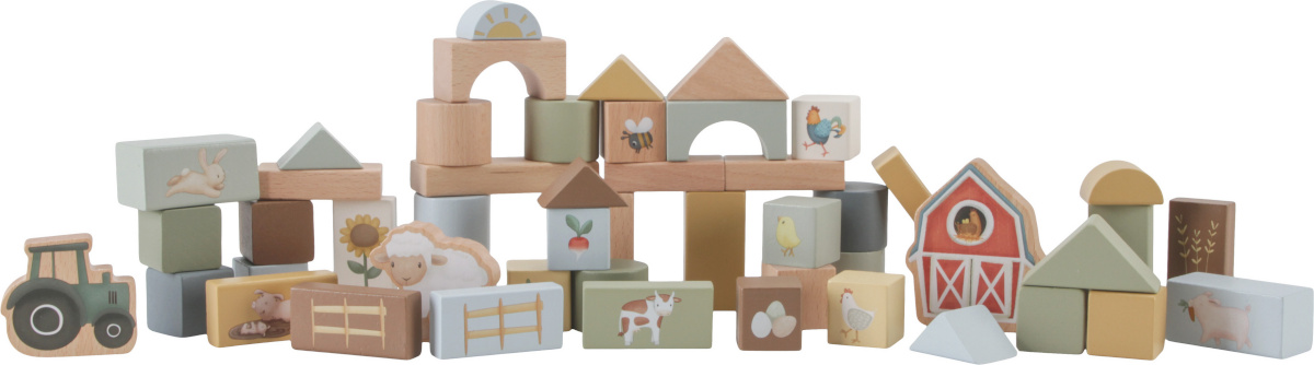 Little Dutch puidust mänguasi Little Farm Wooden Building Blocks, 50tk