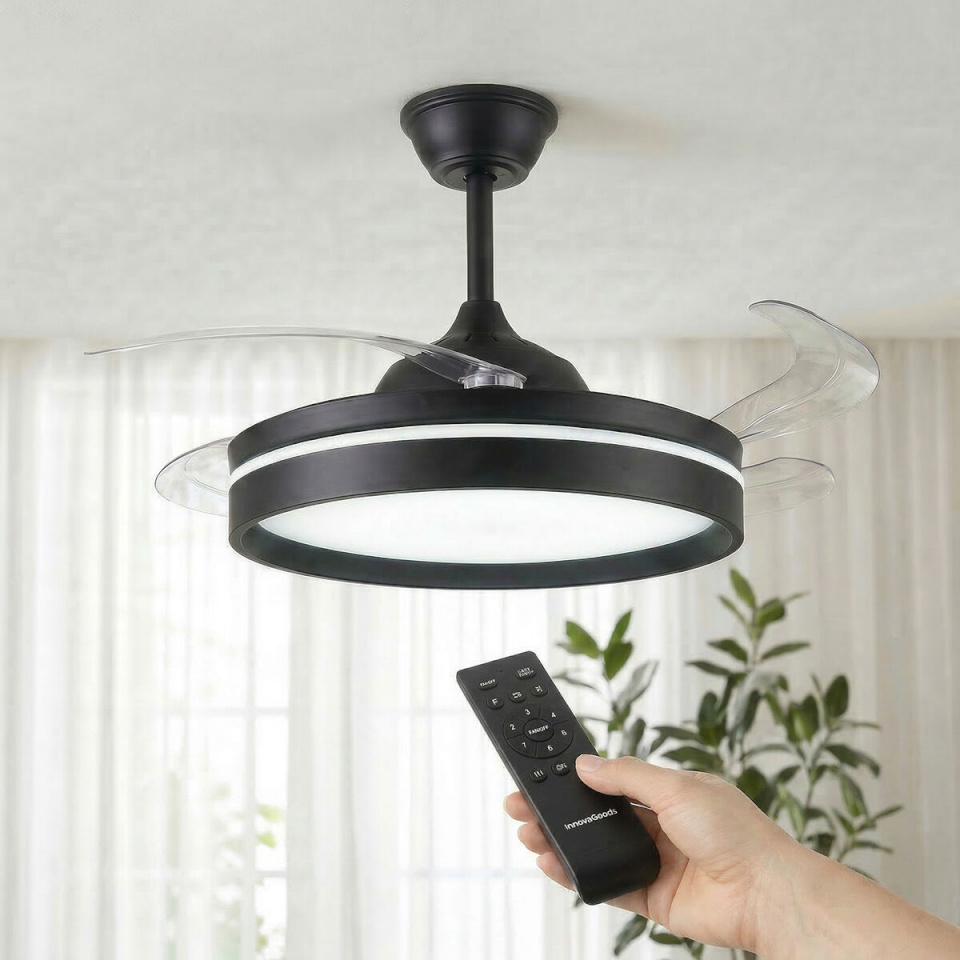 InnovaGoods Laeventilaator LED-valgustiga, 4 kokkukäivast labast ja kaugjuhtimispuldiga