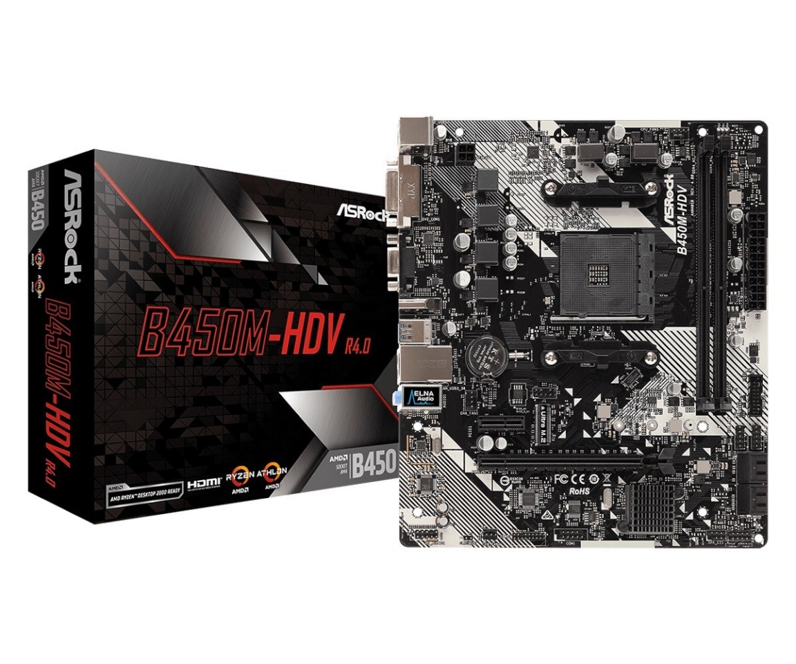 ASRock emaplaat B450M-HDV R4.0 AM4, DDR4, VGA/DVI//M.2,, mATX