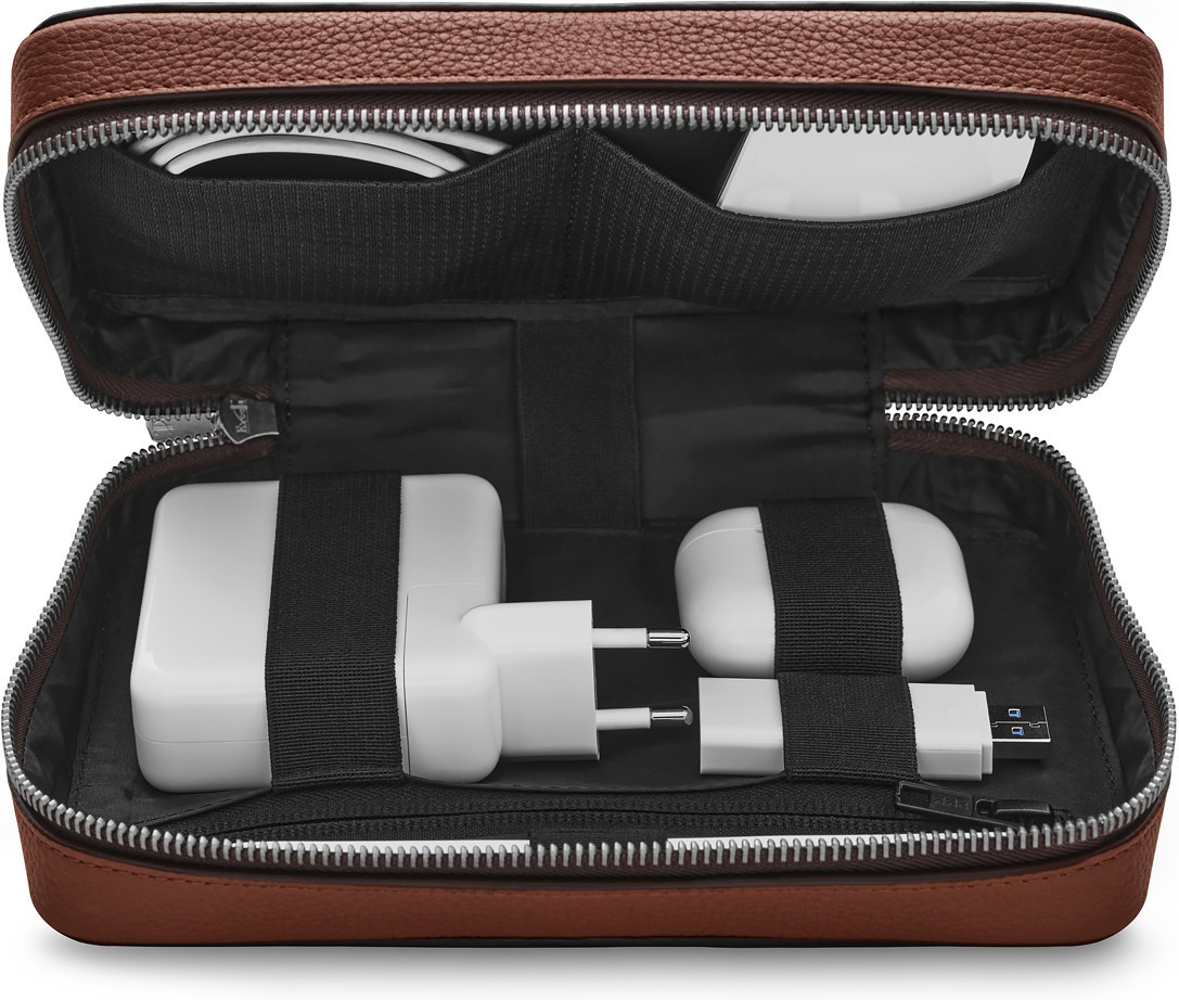 Woolnut Leather Tech Organizer tarvikute kott, konjak