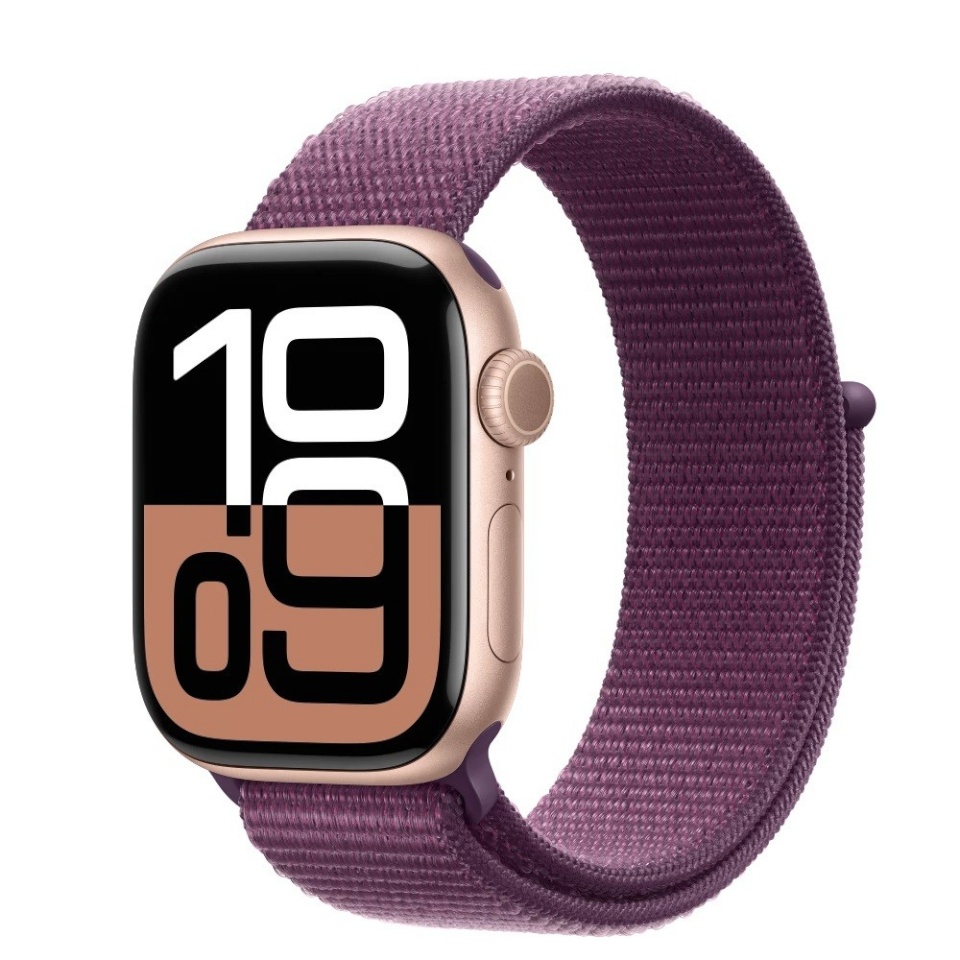 Apple Watch Series 10 GPS 42mm Rose Gold Aluminium Case with Plum Sport Loop, roosa kuld/lilla