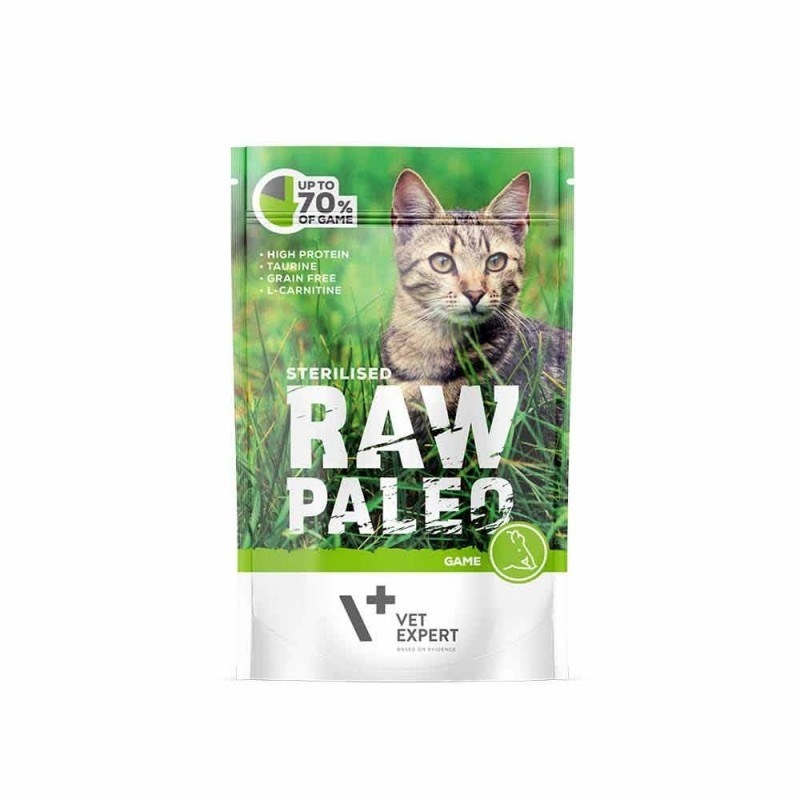 Vetexpert kassitoit Raw Paleo Adult Cat Sterilised Game, 100g