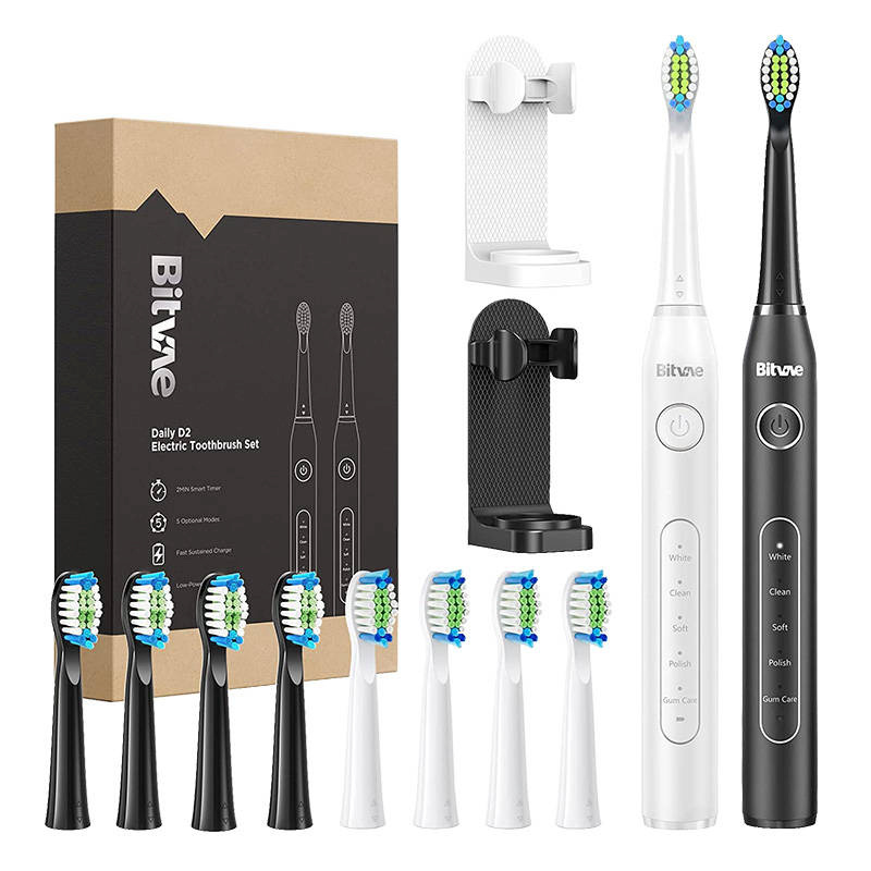 Bitvae elektriline hambahari Sonic Toothbrushes with Tips Set and 2 Holders D2+D2, valge/must