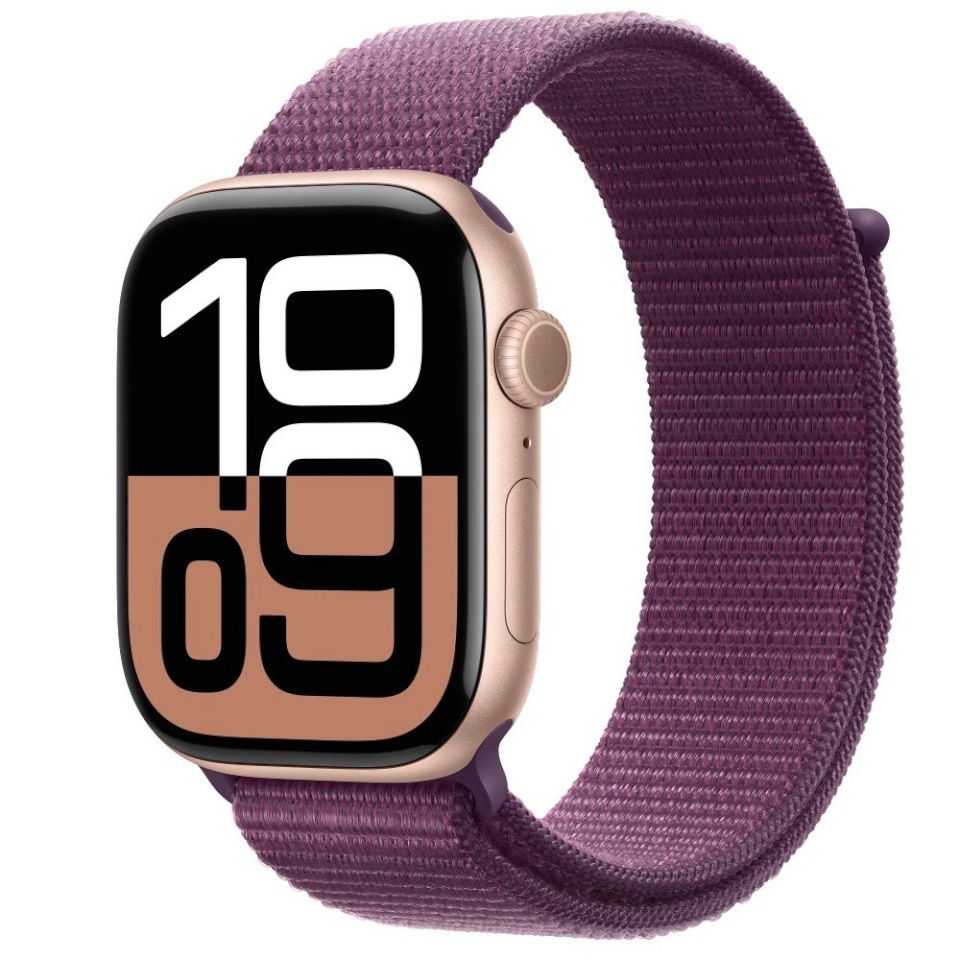 Apple Watch Series 10 GPS 46mm Rose Gold Aluminium Case with Plum Sport Loop, roosa kuld/lilla