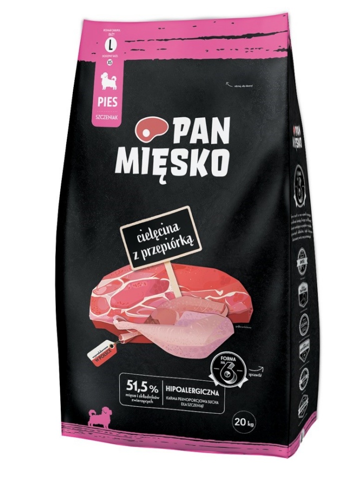 Pan Mięsko kuivtoit koerale Veal with Quail L Puppy, 20kg