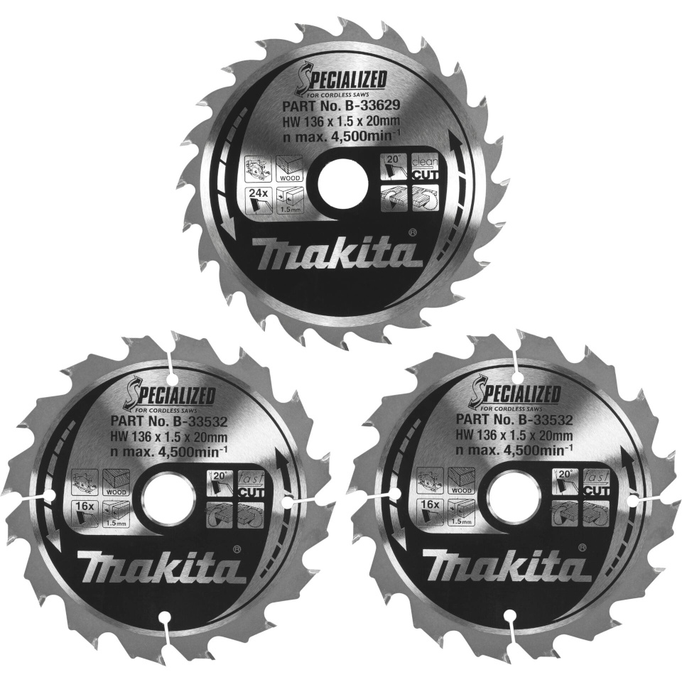 Makita mõõksae tera B-33897 Saw Blade Set 136x20x16Z+24Z