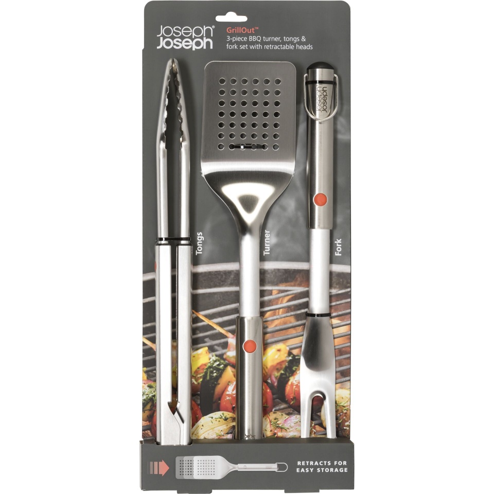 Joseph Joseph grillimistarvikud GrillOut 3-Piece Extendable Grill Cutlery Set, hõbedane
