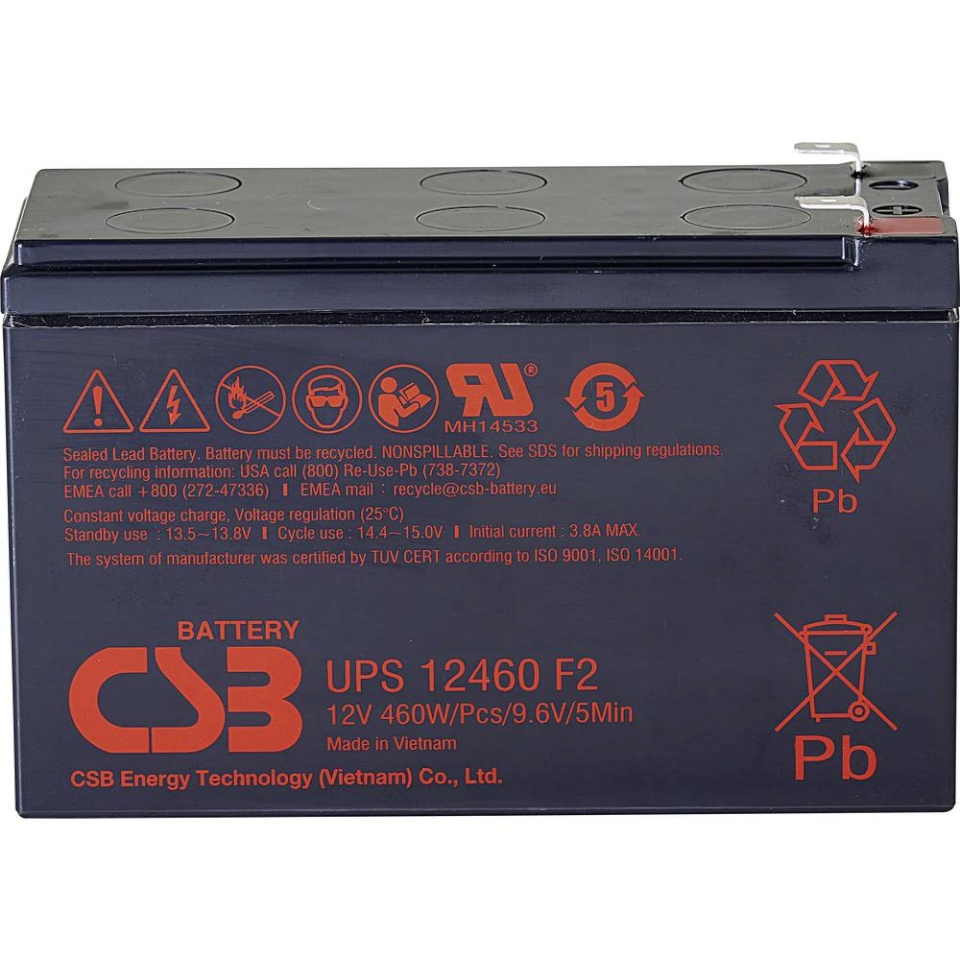 CSB Battery Battery 12V, 9Ah, AGM | UPS12460F2 | 460 W