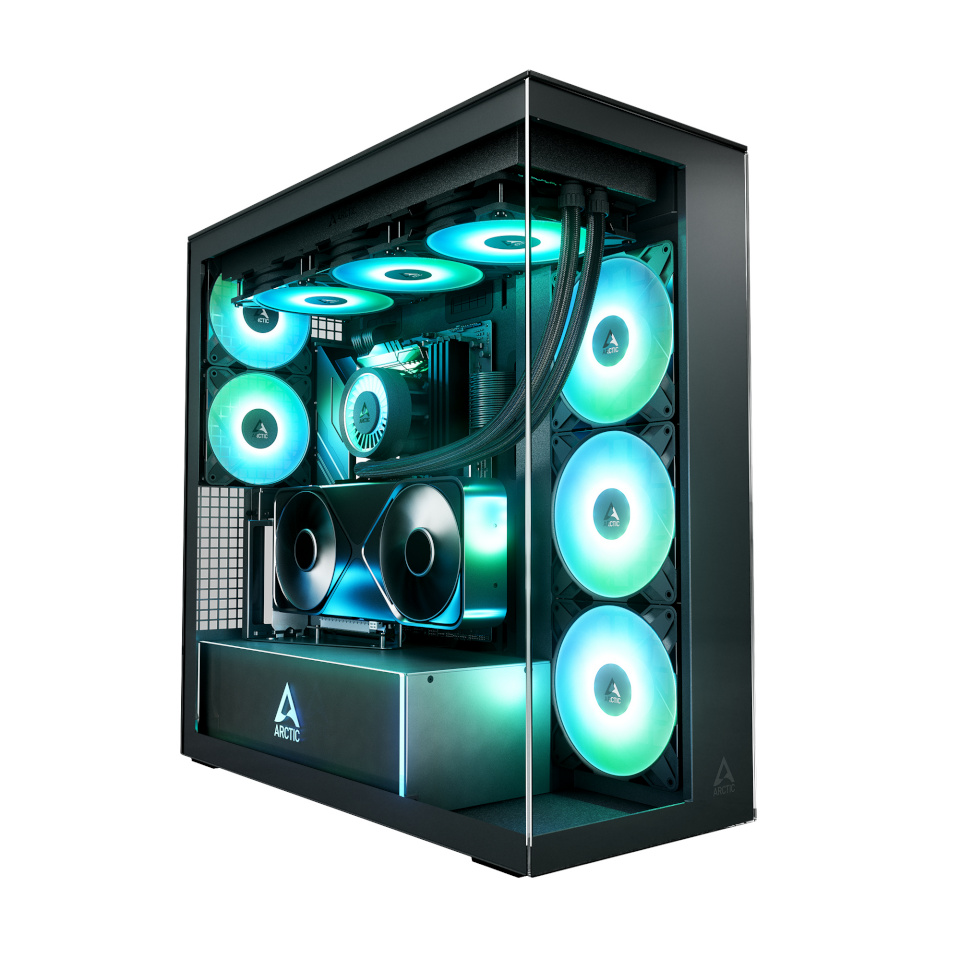 Arctic korpus Xtender VG (must, Tempered Glass x 2, Klar-Glas)