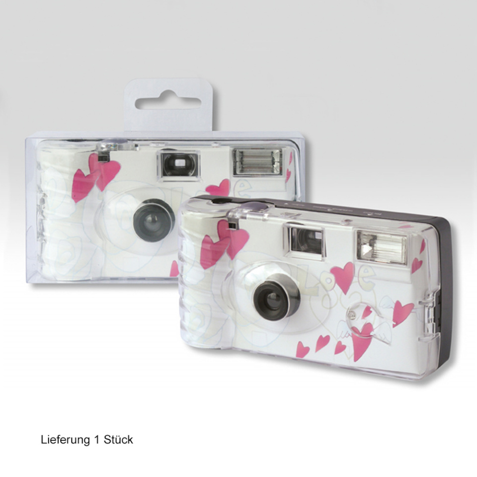 Nedwidek ühekordne kaamera FLIEGENDE HERZEN valge Hochzeitsdesign, 27 Aufn. with Flash