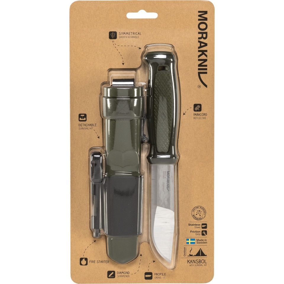 Mora nuga Kansbol + Survival-Kit roheline