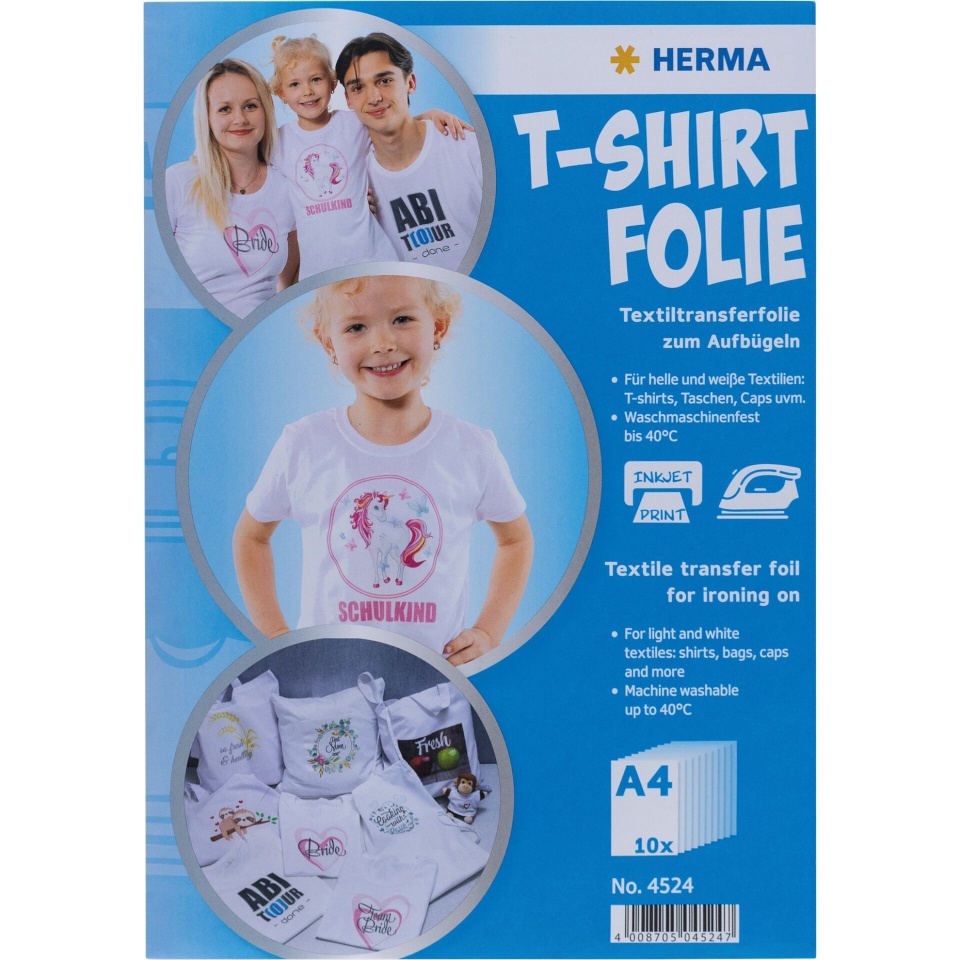 Herma fotopaber Herma T-Shirt Folie A4 for helle + weiße Textilien 10 Blatt 4524