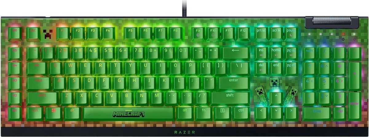 Razer klaviatuur BlackWidow V4 X | Gaming keyboard | Wired | US | Minecraft Edition | roheline Mechanical Switches (Clicky)