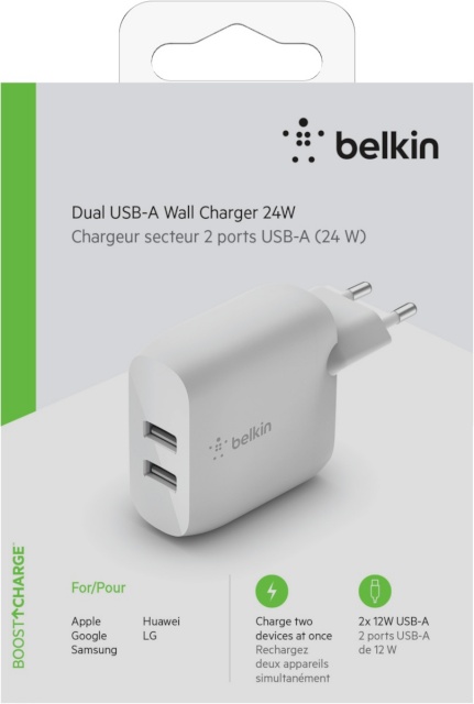 Belkin adapter Dual USB-A Charger, 24W valge