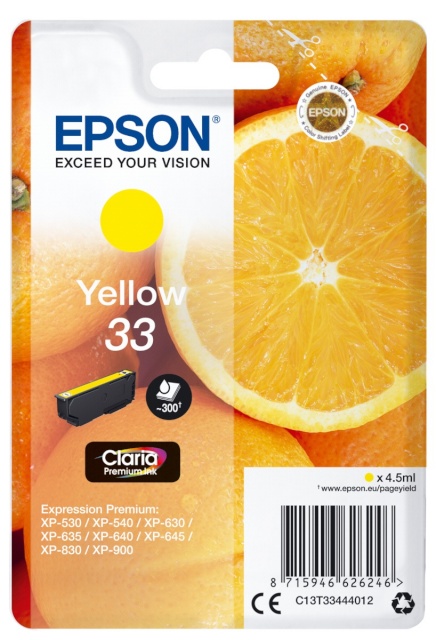 Epson tindikassett kollane Claria Premium 33 T 3344