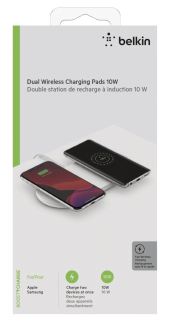 Belkin juhtmevaba laadija Dual Wireless Charging Pad 2x10W adaptor valge WIZ002vfWH