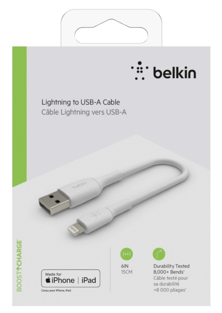 Belkin Lightning kaabel 15cm, PVC, valge, mfi cert.