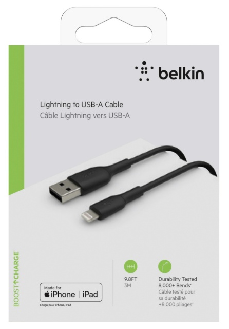 Belkin Lightning kaabel 3m, PVC, must, mfi cert.