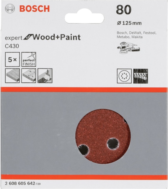 Bosch lihvpaber C430 Expert for Wood and Paint, 125mm K80 5tk