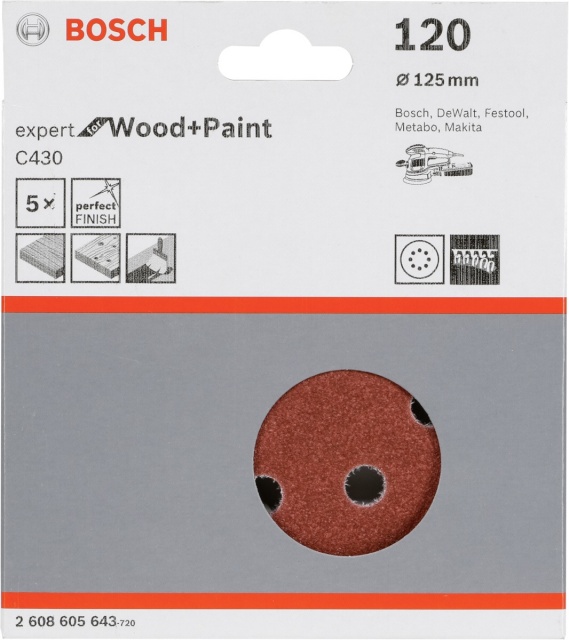 Bosch lihvpaber C430 Expert for Wood and Paint, 125mm K120 5tk