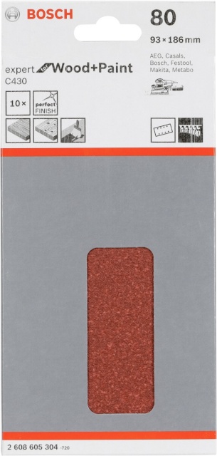 Bosch lihvpaber C430 Expert for Wood and Paint, 93x186mm K80 10tk