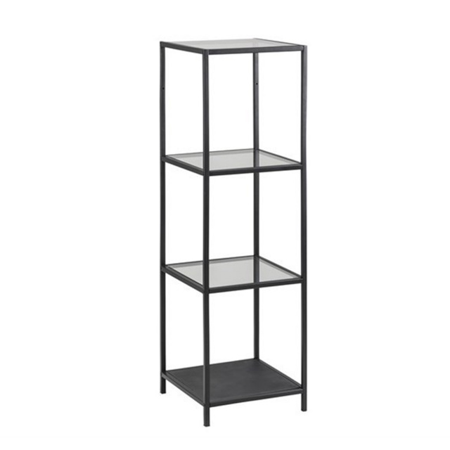 H4Y Riiul SEAFORD 35x37x82,5cm, 3-ne, riiulid: läbipaistev/ matt must 5mm klaas, raam: must metall